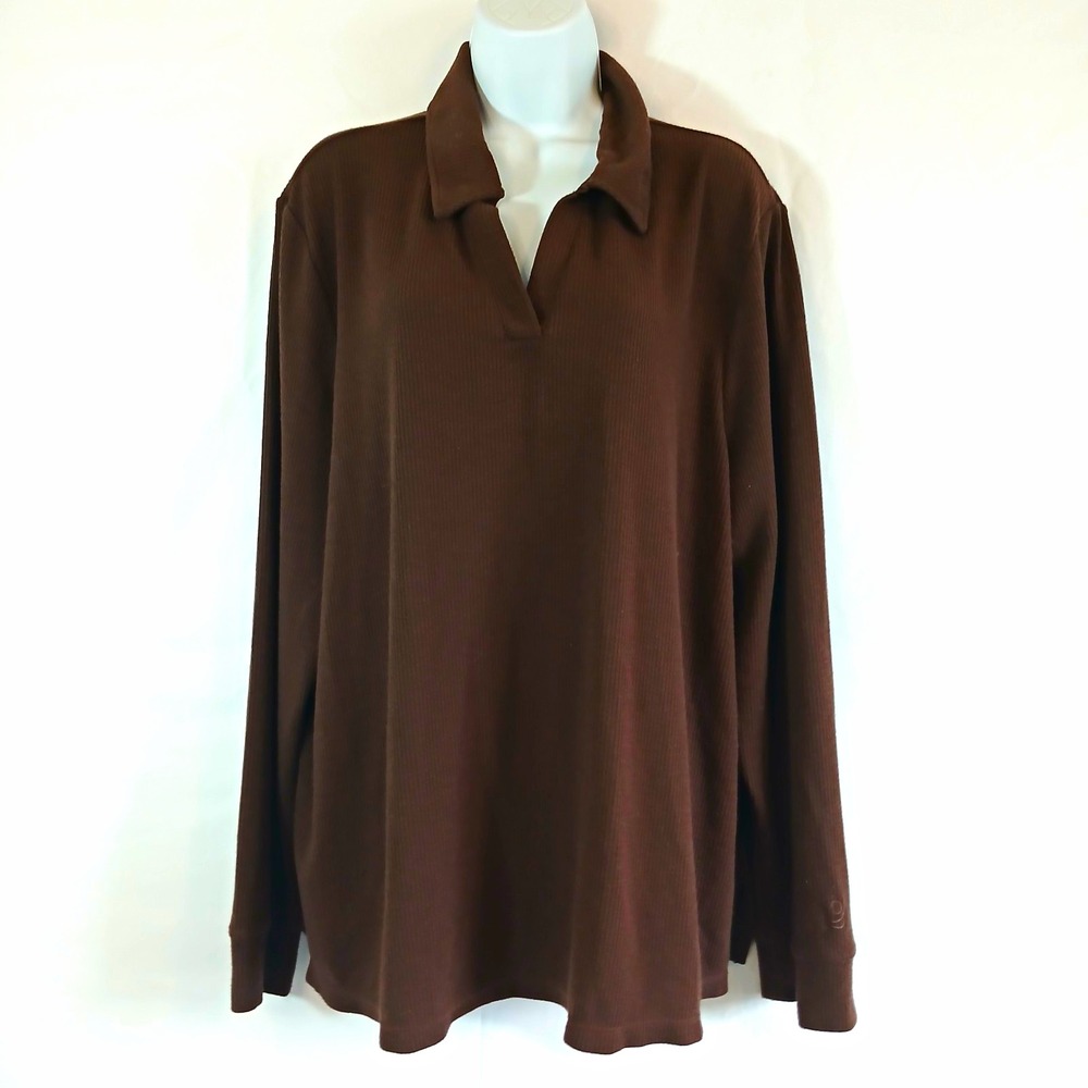 Cuddl Duds top brown v neck ribbed knit tunic Sz TXL Casual travel work lounge